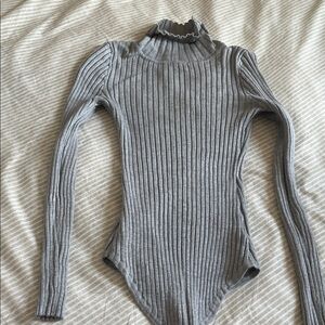 AKIRA Heather Gray Ribbed Turtleneck Bodysuit